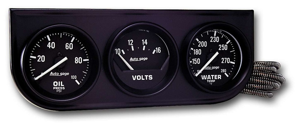 [ATM2397] Autometer - 2in Black Mech Gauge Pnl 3-Gauge Oil/Volt/Water