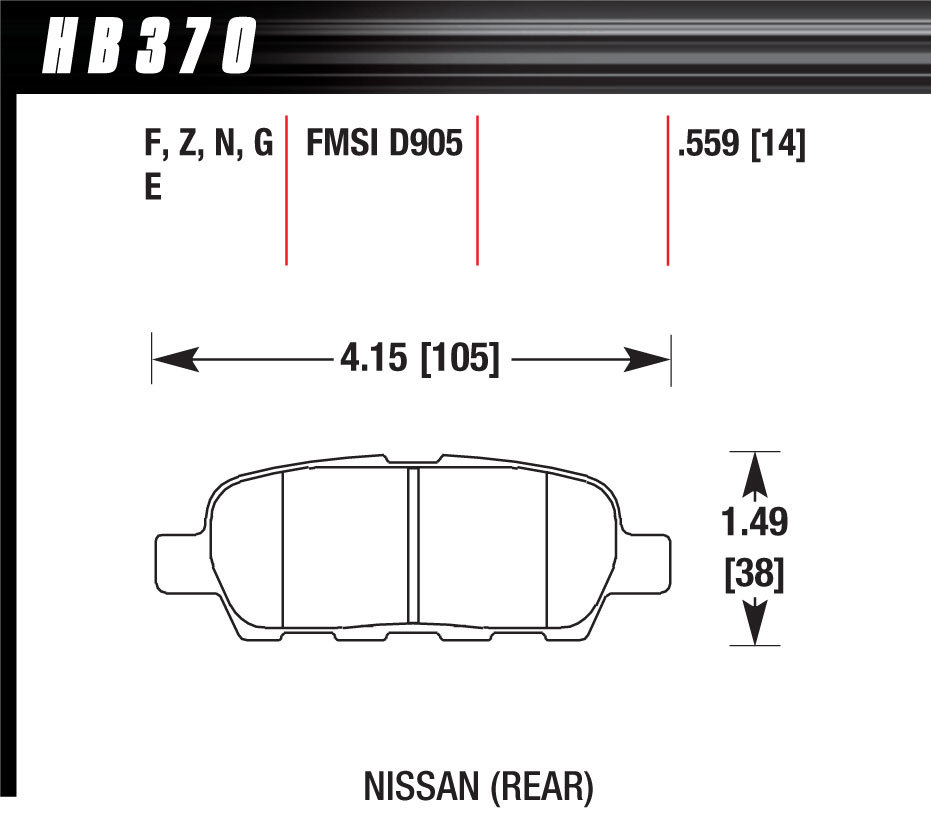 [HAWHB370N559] Hawk Brake - Brake Pad Hp Plus Nissan Rear