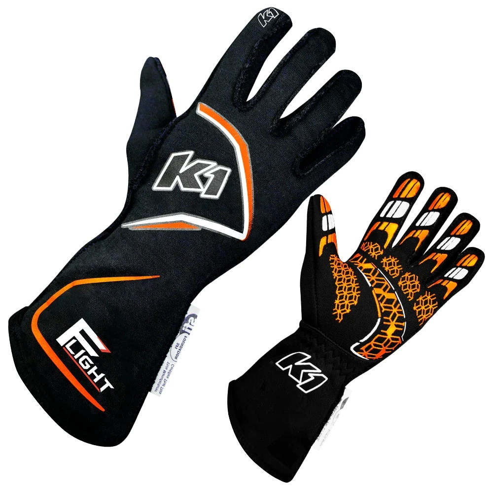 [K1R23-FLT-NFO-2XL] K1 Racegear - Gloves Flight XX-Large Black-Flo Orange