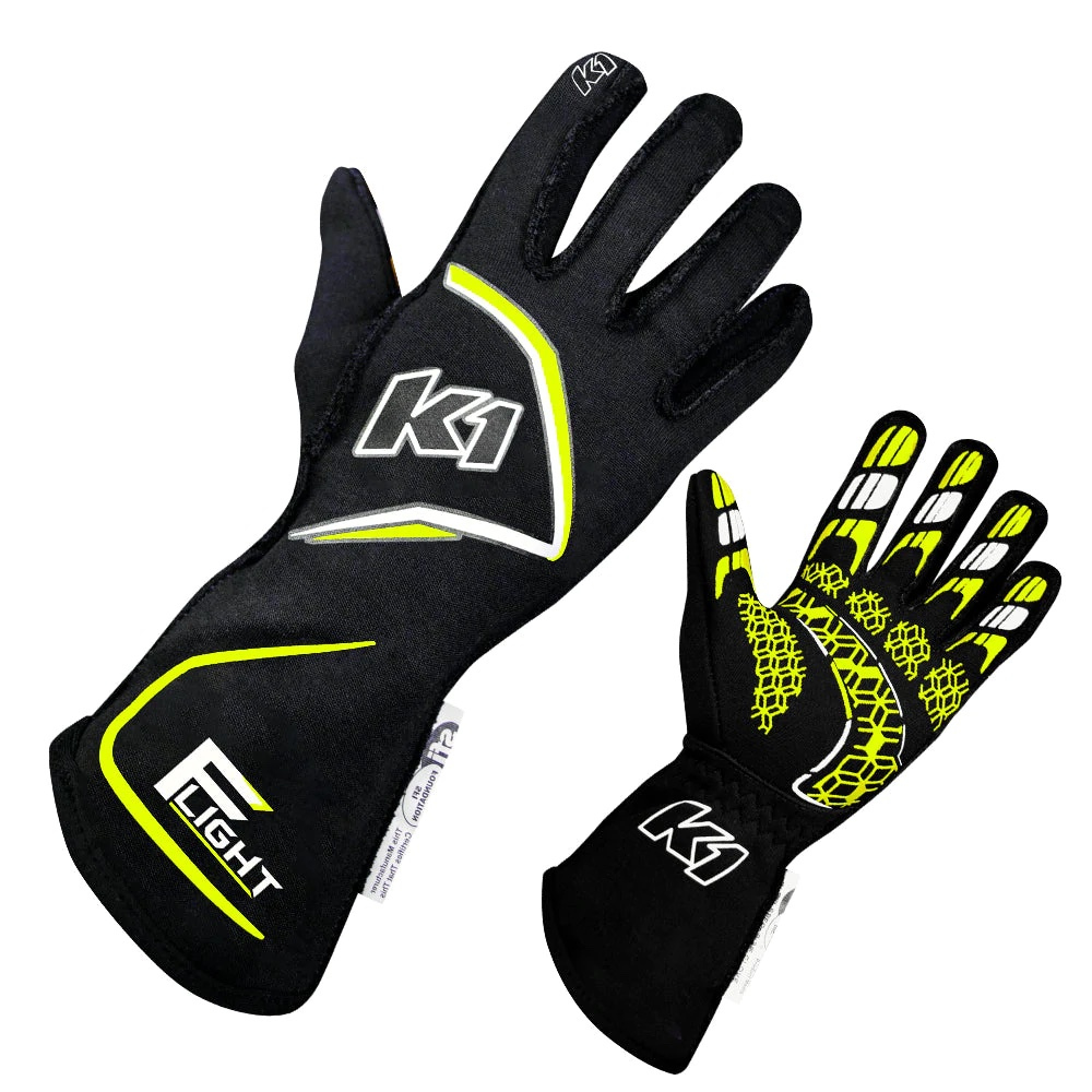 [K1R23-FLT-NFY-M] K1 Racegear - Gloves Flight Medium Black-Flo Yellow