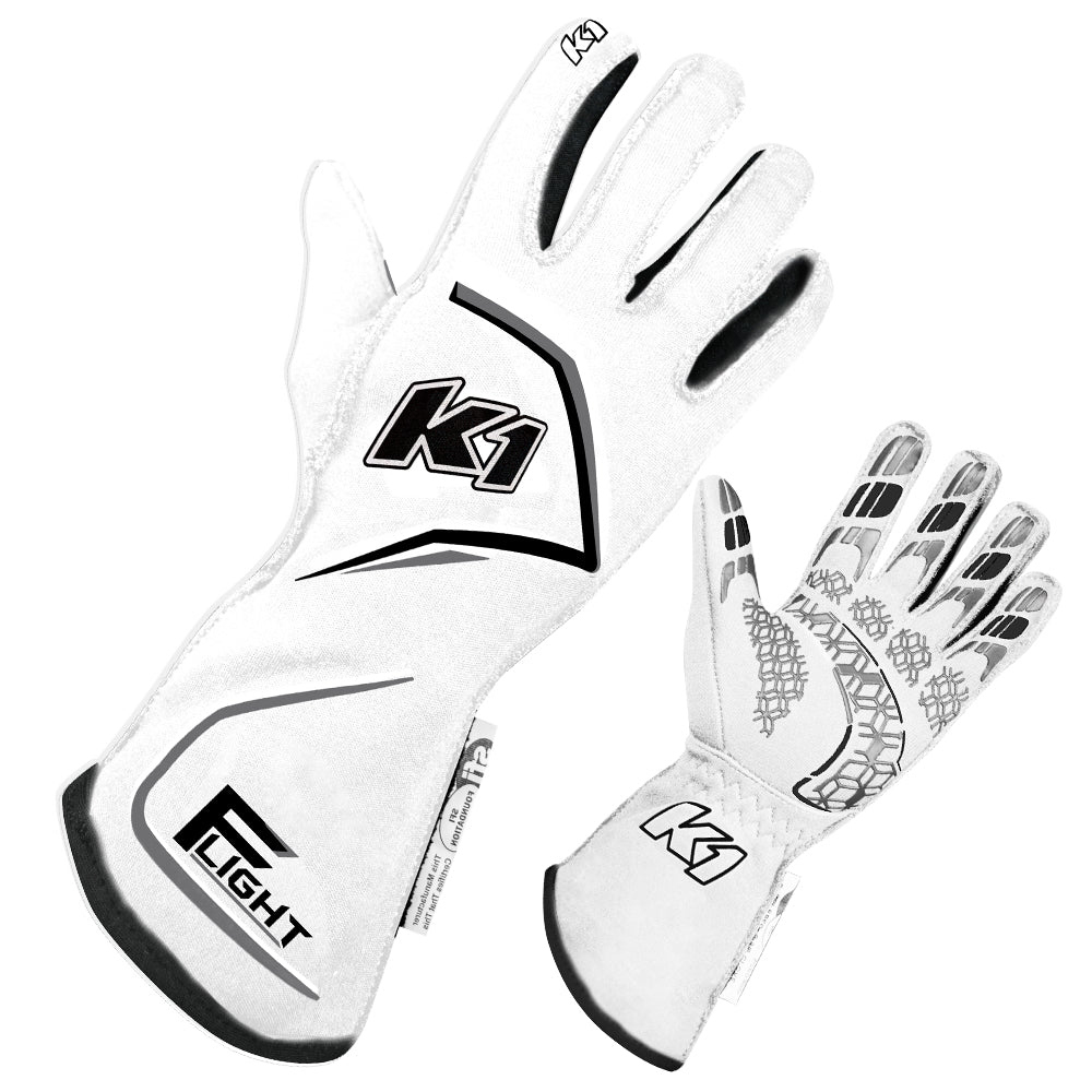[K1R23-FLT-WG-XL] K1 Racegear - Gloves Flight X-Large White