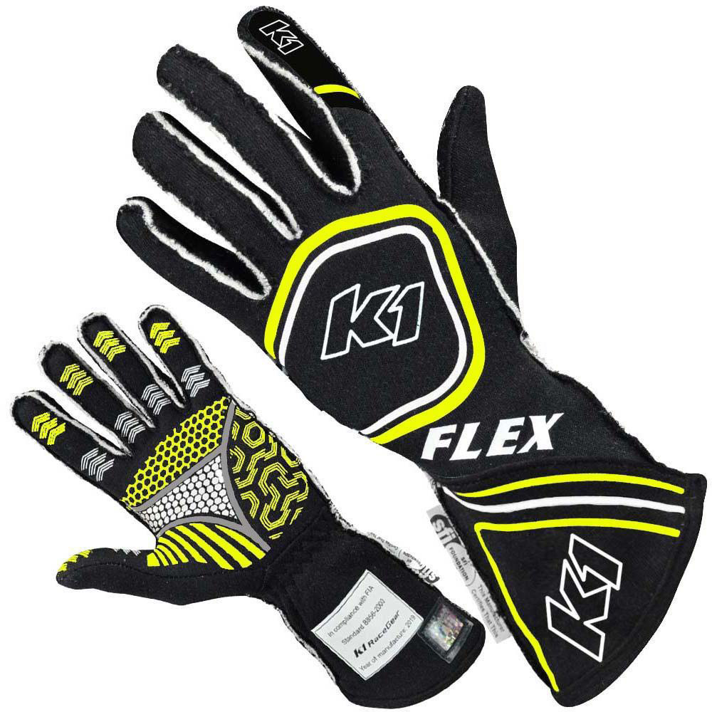 [K1R23-FLX-NFY-L] K1 Racegear - Glove Flex Large Black / Flo Yellow SFI / FIA