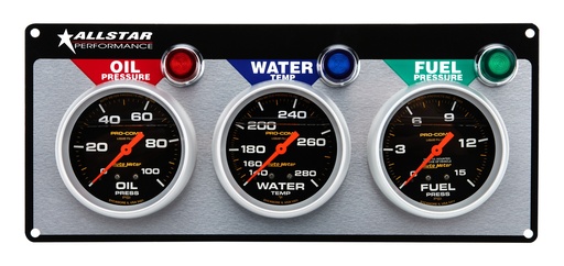 [ALL80123] Allstar Performance - 3 Gauge Panel A/M OP/WT/FP Liquid Filled